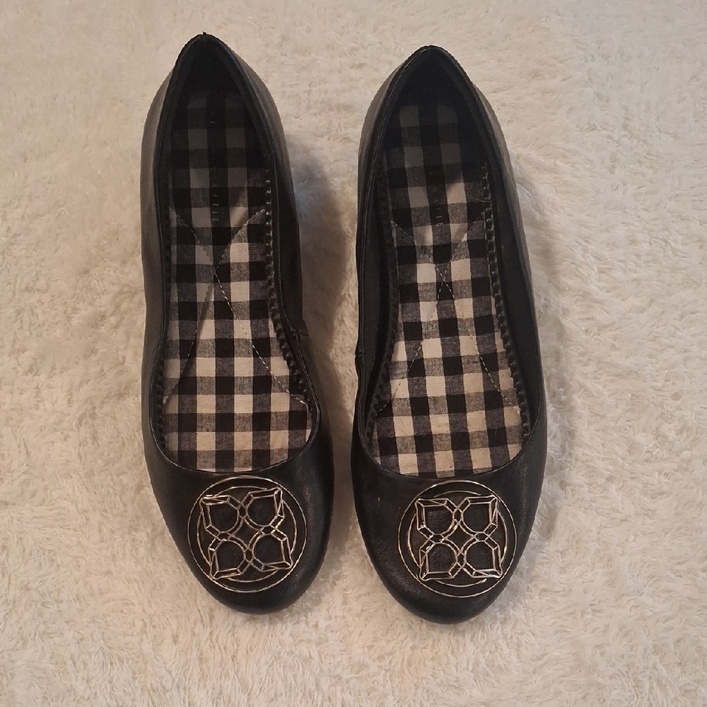 Kelly & Katie Black and Gold Flats with Medallion Design